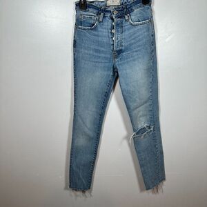 We The Free Jeans Women's Sz 24 Skinny‎ Distressed High Rise Button Fly Blue